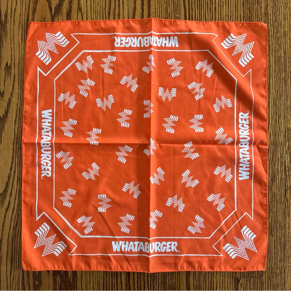 NWOT Whataburger Orange Bandana Scarf Logo Print Texas Fast Food Merch 20”x21” - Picture 2 of 2